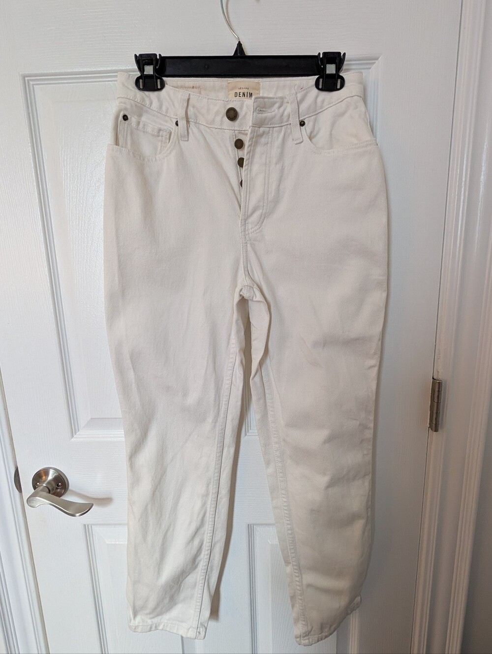 Sezane Brut Sexy - Ecru Colour Mid-Rise Button-Fly Jeans